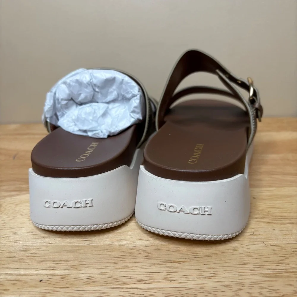 Coach Gwen Signature Sandal Sz 10 Platform Slides Khaki/ Saddle NWOB - Picture 5 of 8
